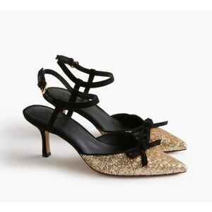 JCrew Factory Gold Glitter Double Bow Heels - Size 7